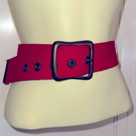 Vintage 80s Esprit wide red canvas belt - Picture 1 of 5